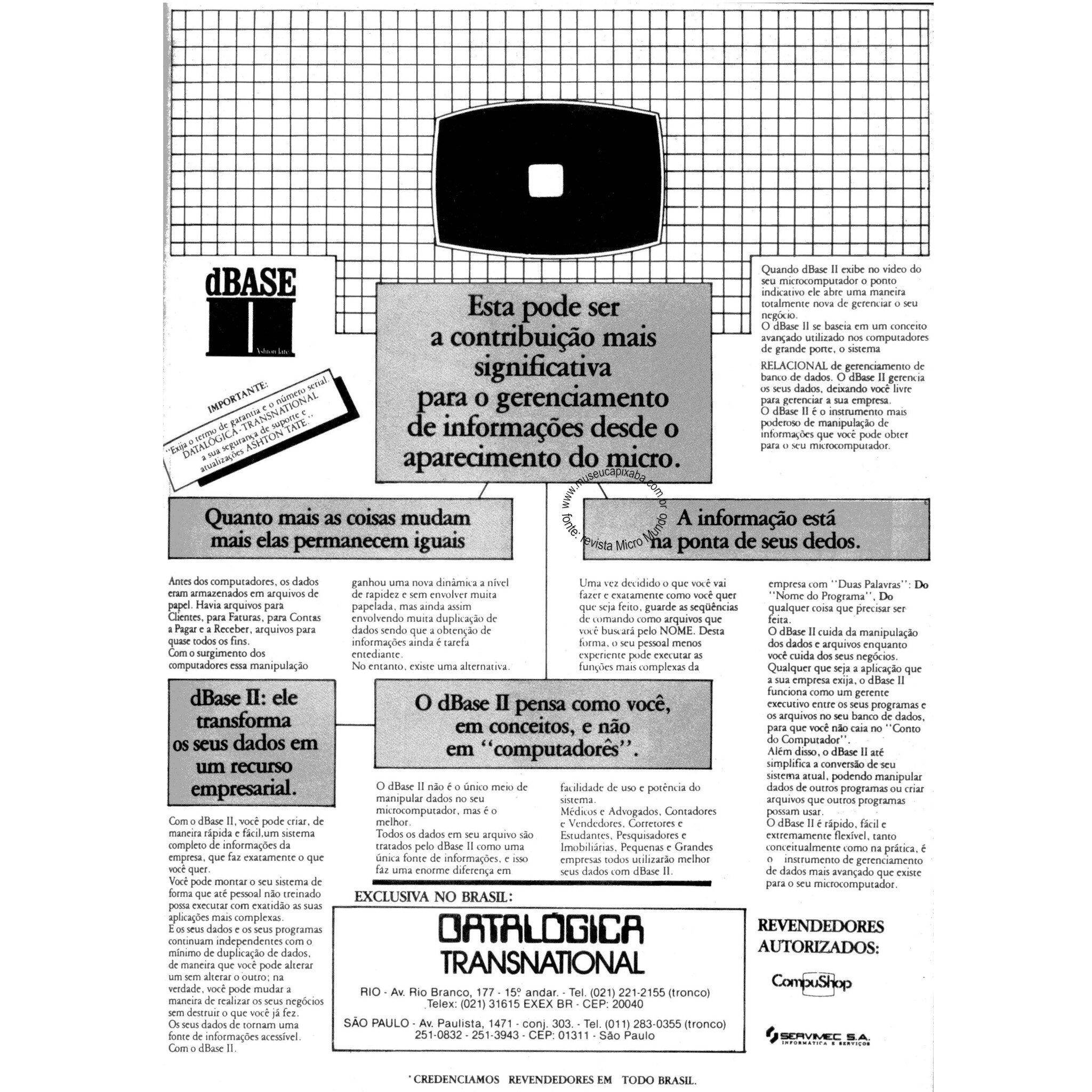 Datalógica Transnational dBase II Revista Micromundo 1983