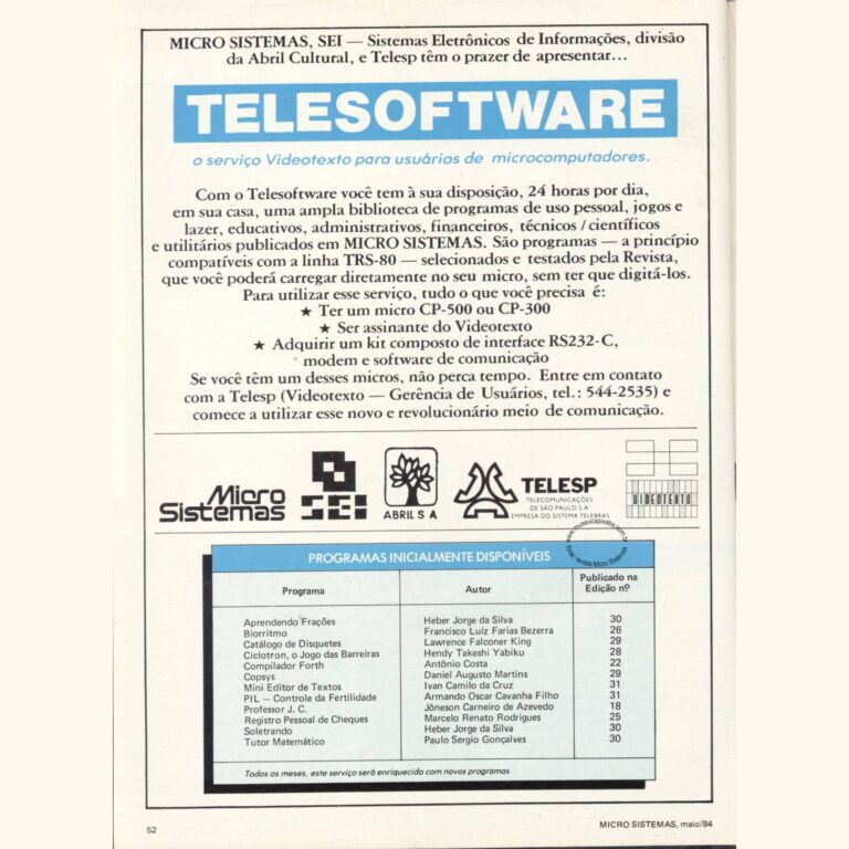TELESP Telesoftware Videotexto Revista Microsistemas 1984