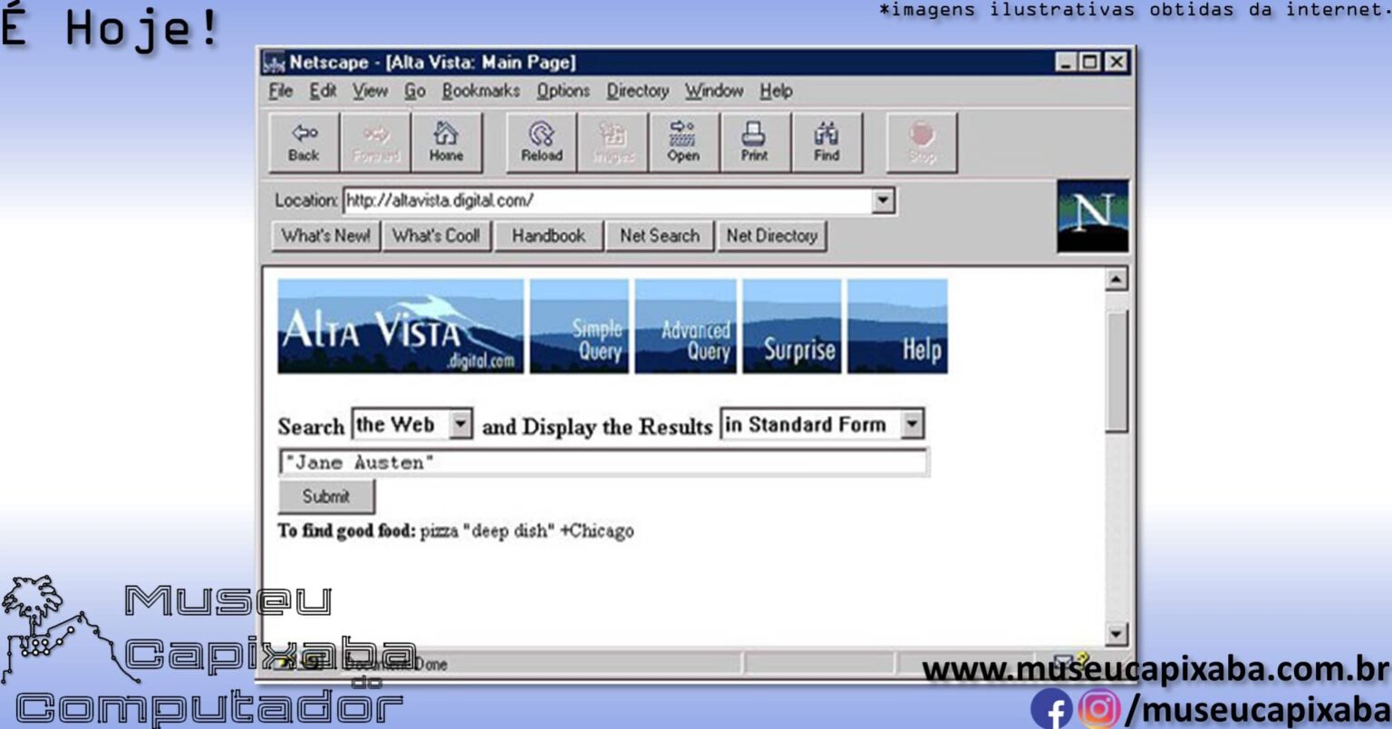 O site buscador de AltaVista de 1995 MCC Museu Capixaba do