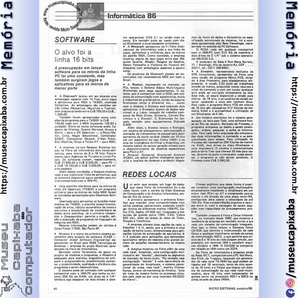 VI Feira Internacional de Inform&aacute;tica - Revista Microsistemas - 1986 10